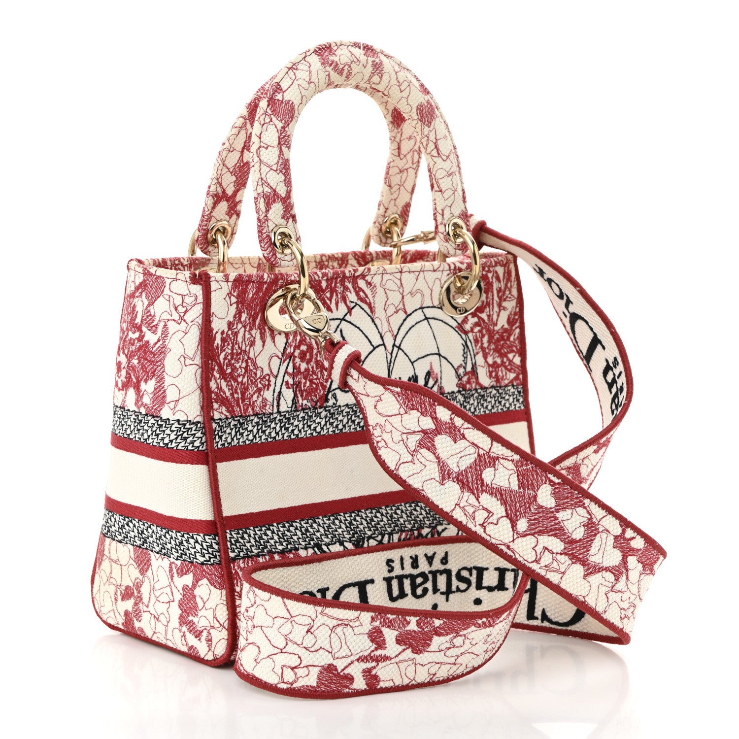 Christian Dior Canvas Embroidered Medium Dioramour D-Royaume Lady D-Lite Red Multicolor 3 of 10