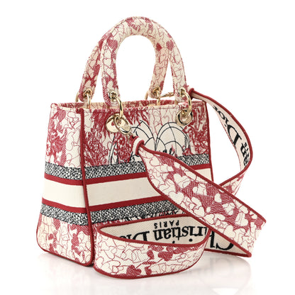 Christian Dior Canvas Embroidered Medium Dioramour D-Royaume Lady D-Lite Red Multicolor 3 of 10