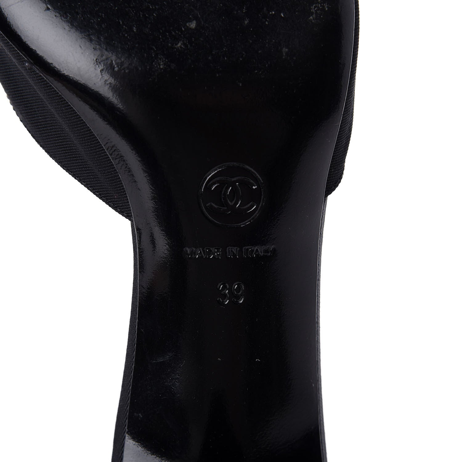 Chanel Metal Silk Grosgrain Camellia Mules 39 Black 8 of 10