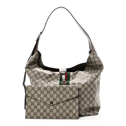 Gucci Tender GG Supreme Monogram Textured Dollar Calfskin Web Medium Jackie 1961 Crossbody Bag Beige Ebony New Acero 3 of 11