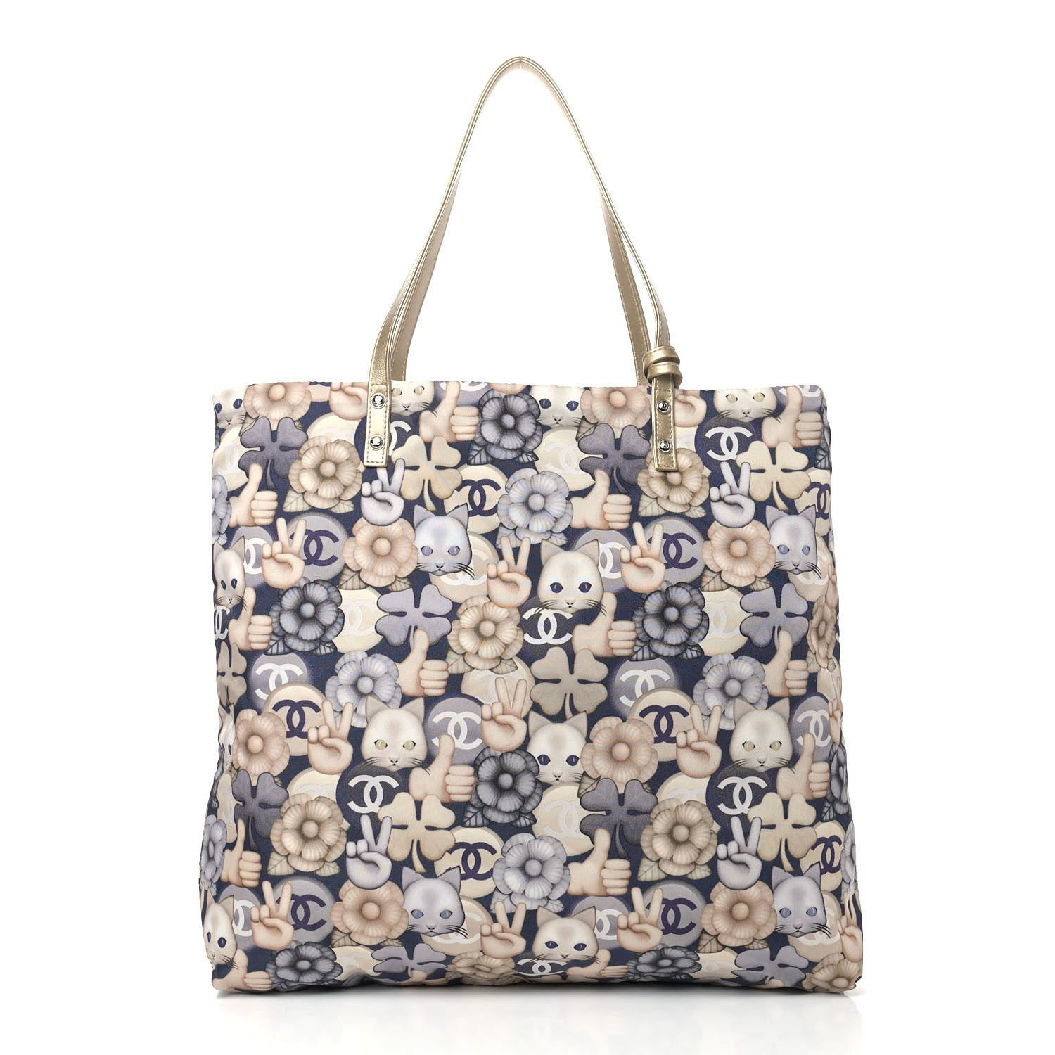 Chanel Nylon Cat Emoticon Tote Navy Gold 3 of 11