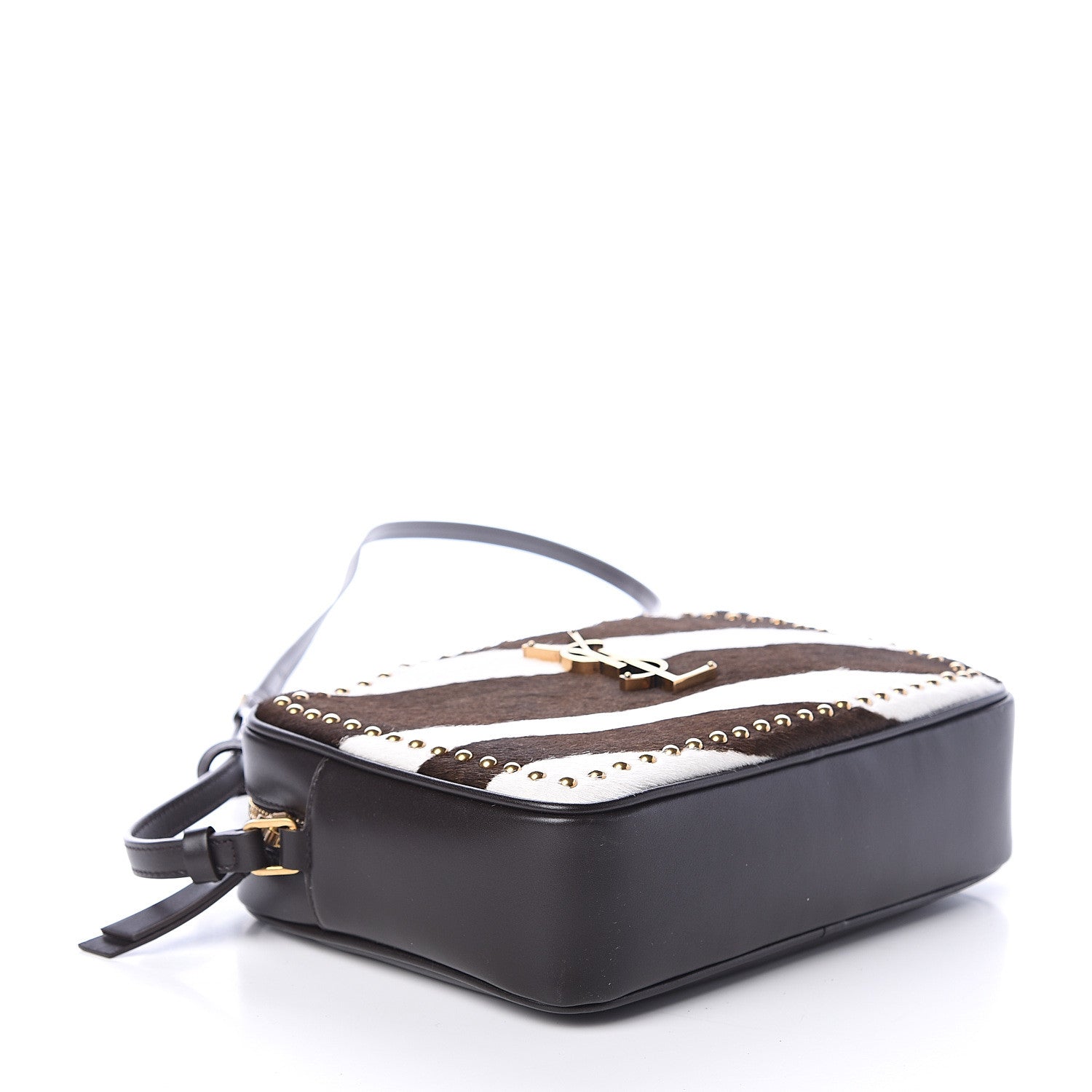 Saint Laurent Pony Hair Calfskin Studded Monogram Lou Camera Bag Dusty White Brown 3 of 7