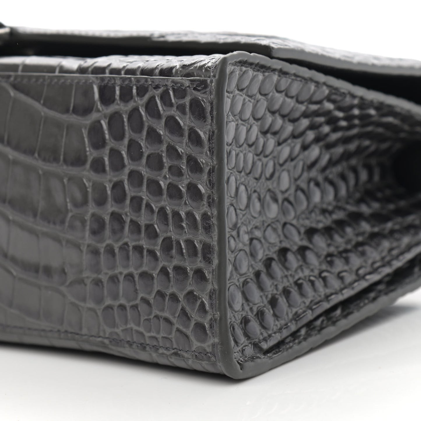 Shiny Calfskin Crocodile Embossed Medium Hourglass Top Handle Bag Dark Grey