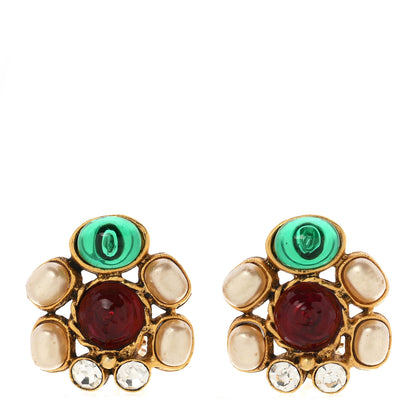 Chanel Gripoix Pearl Crystal Clip On Earrings Gold Multicolor 1 of 4