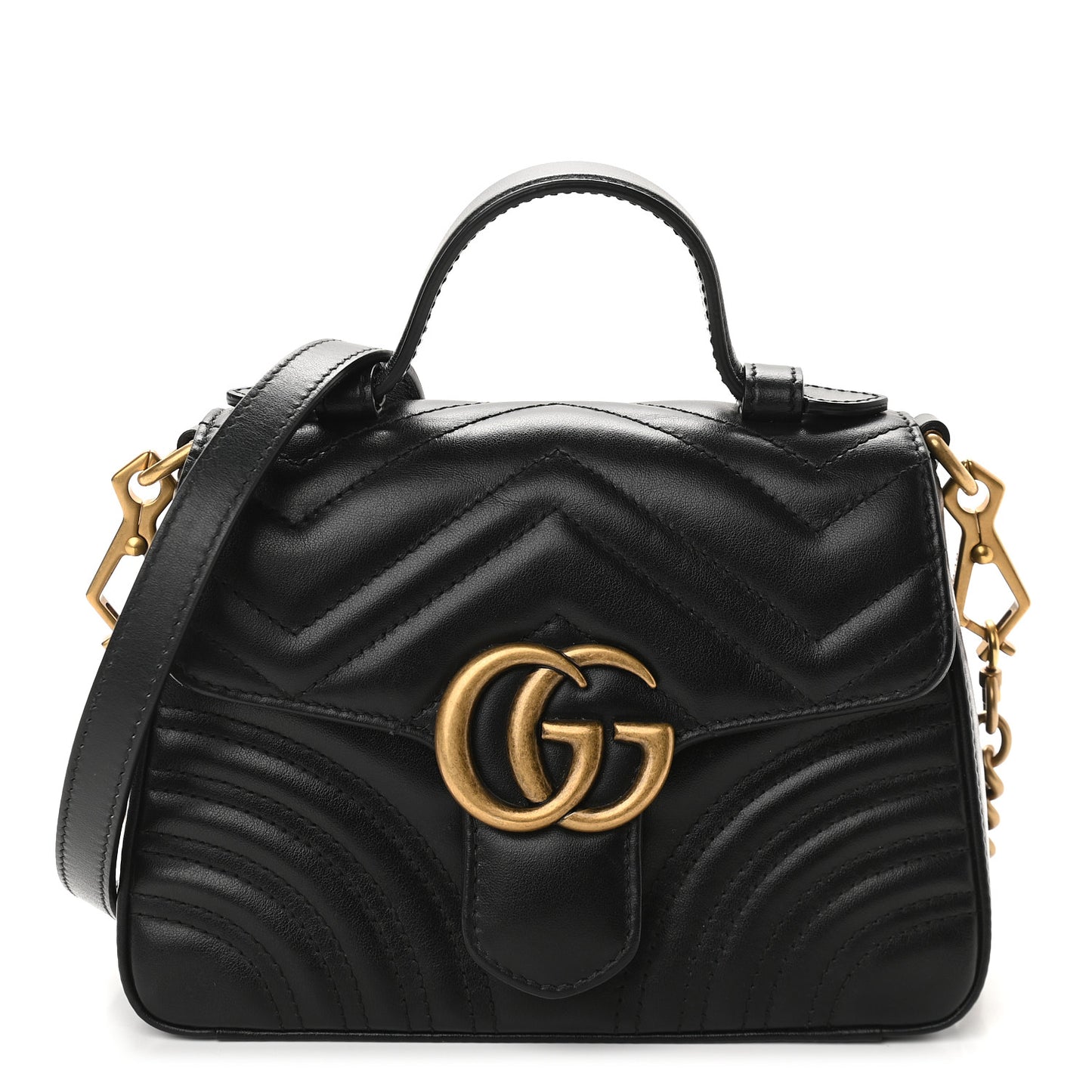 Calfskin Matelasse Mini GG Marmont Top Handle Shoulder Bag Black