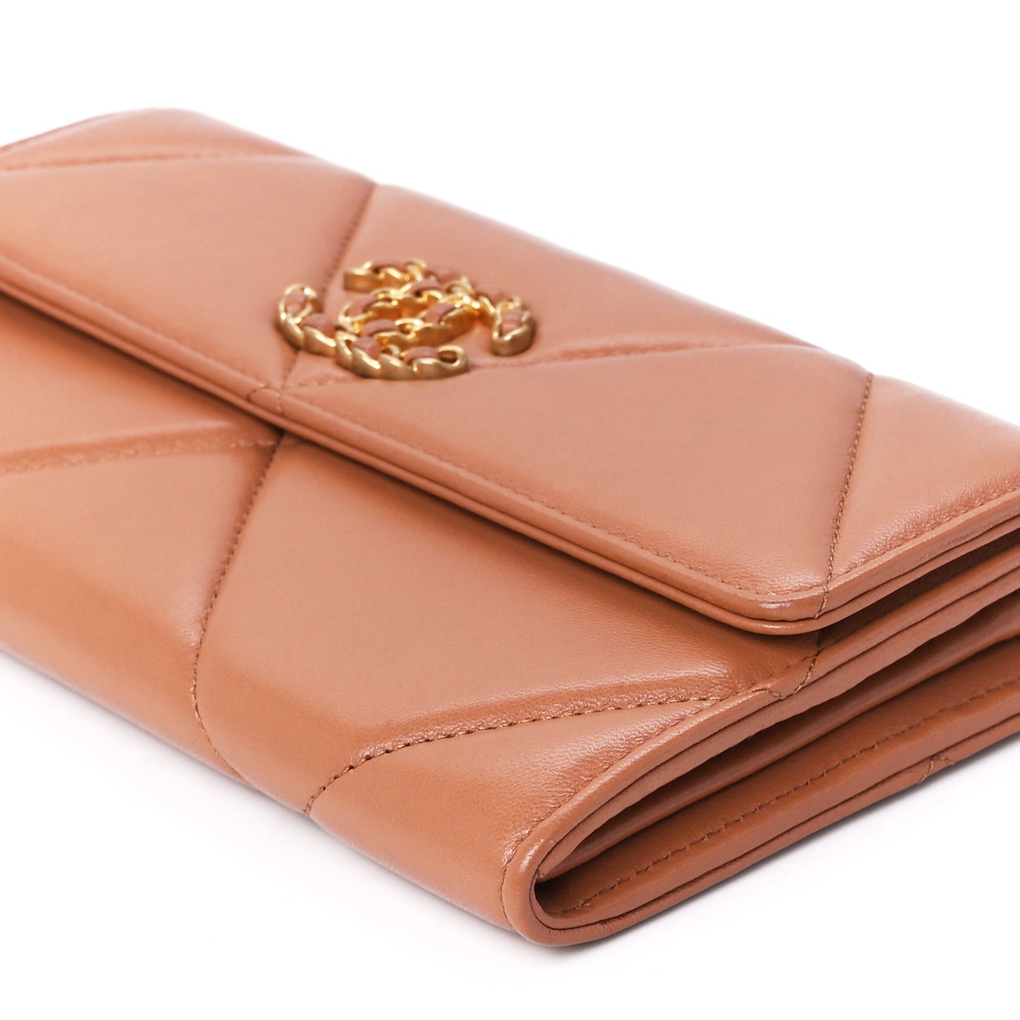 Lambskin Quilted Chanel 19 Flap Wallet Brown