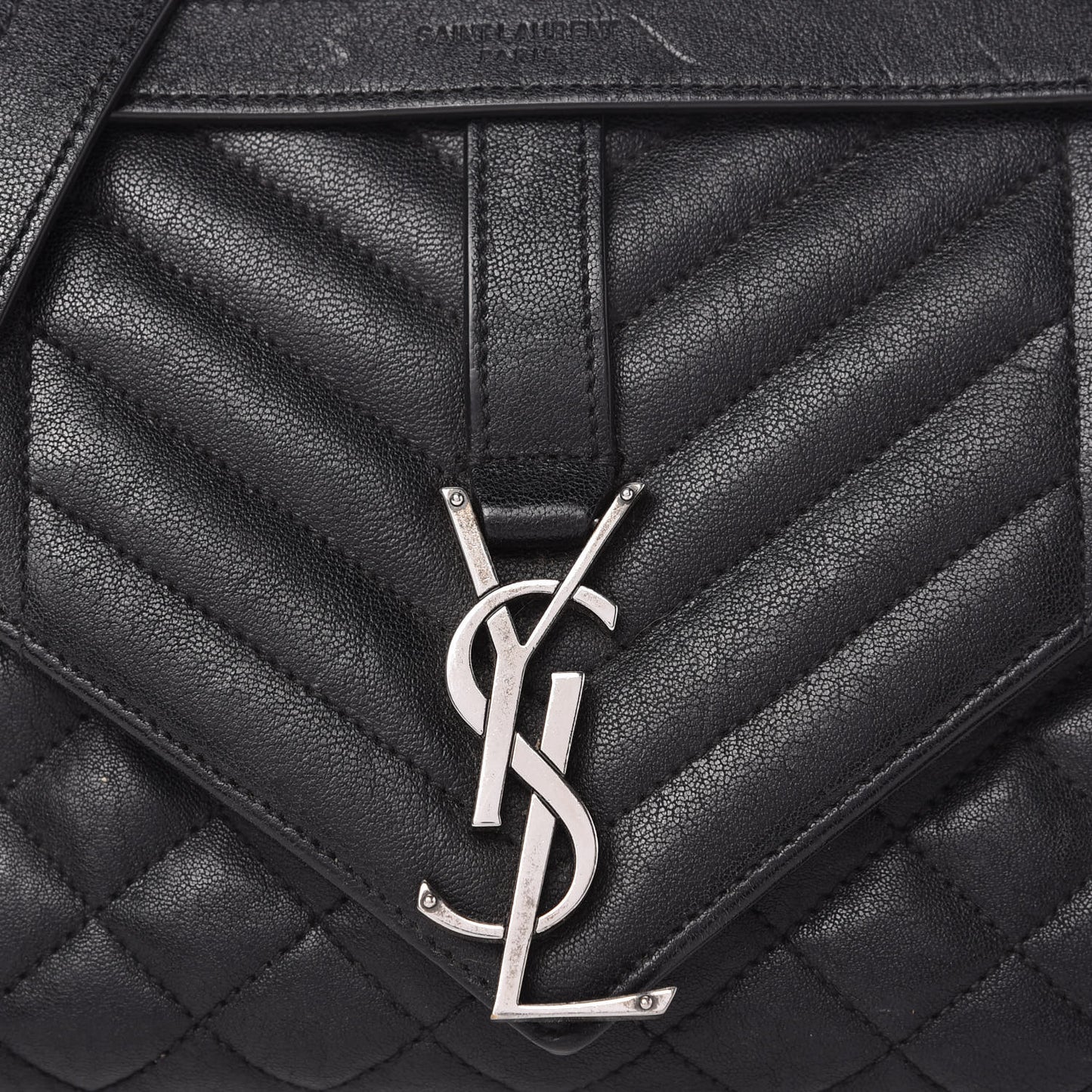 Sheepskin Tri-Quilt Monogram Medium College Bag Black