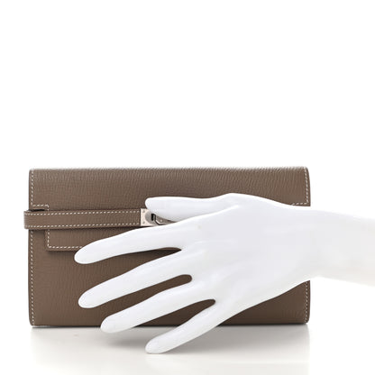 Hermes Chevre Mysore Kelly Longue Wallet Etoupe 2 of 6