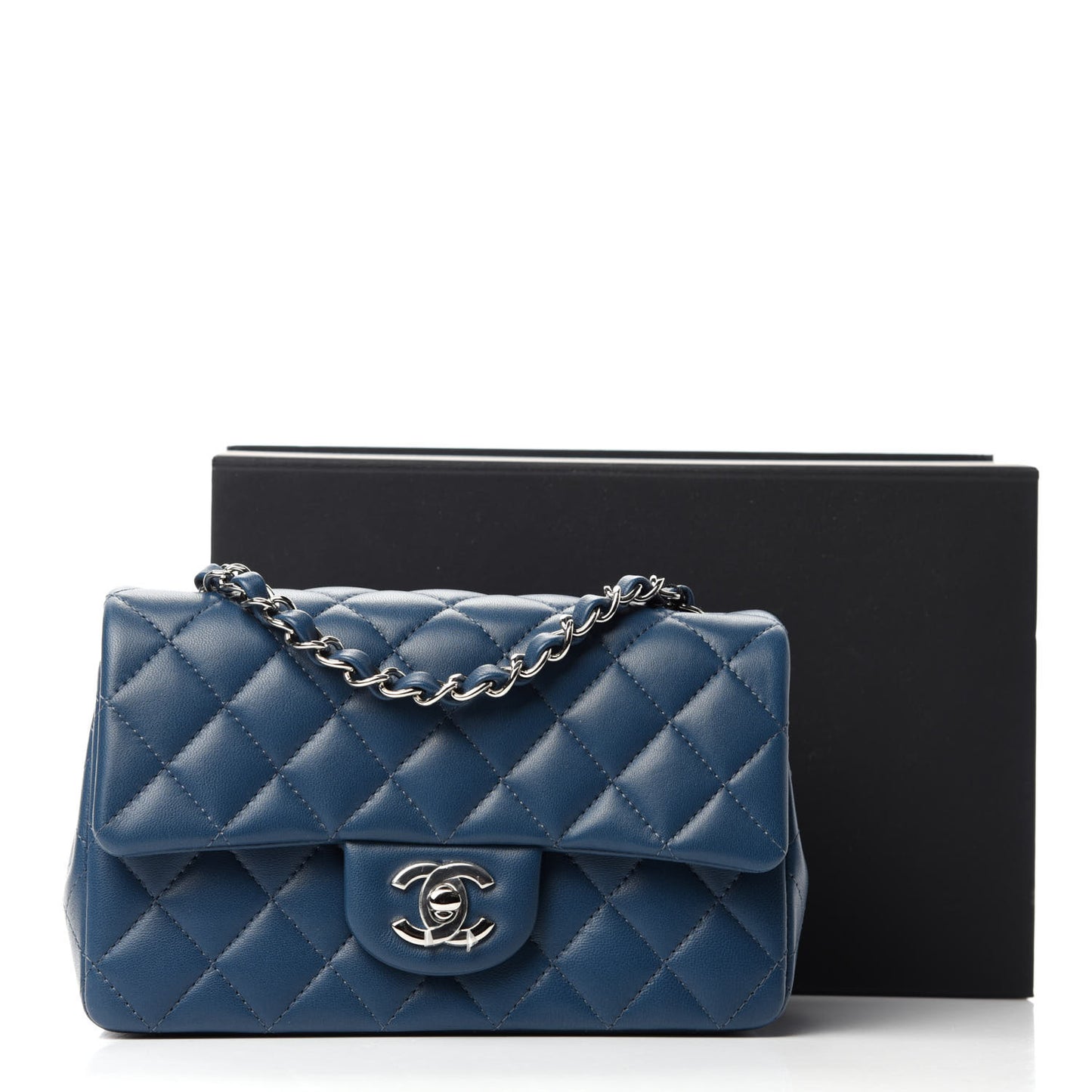 Lambskin Quilted Mini Rectangular Flap Dark Blue