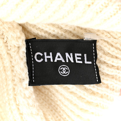 Chanel Cashmere Sequin Logo Beanie Hat Ivory Gold 5 of 6
