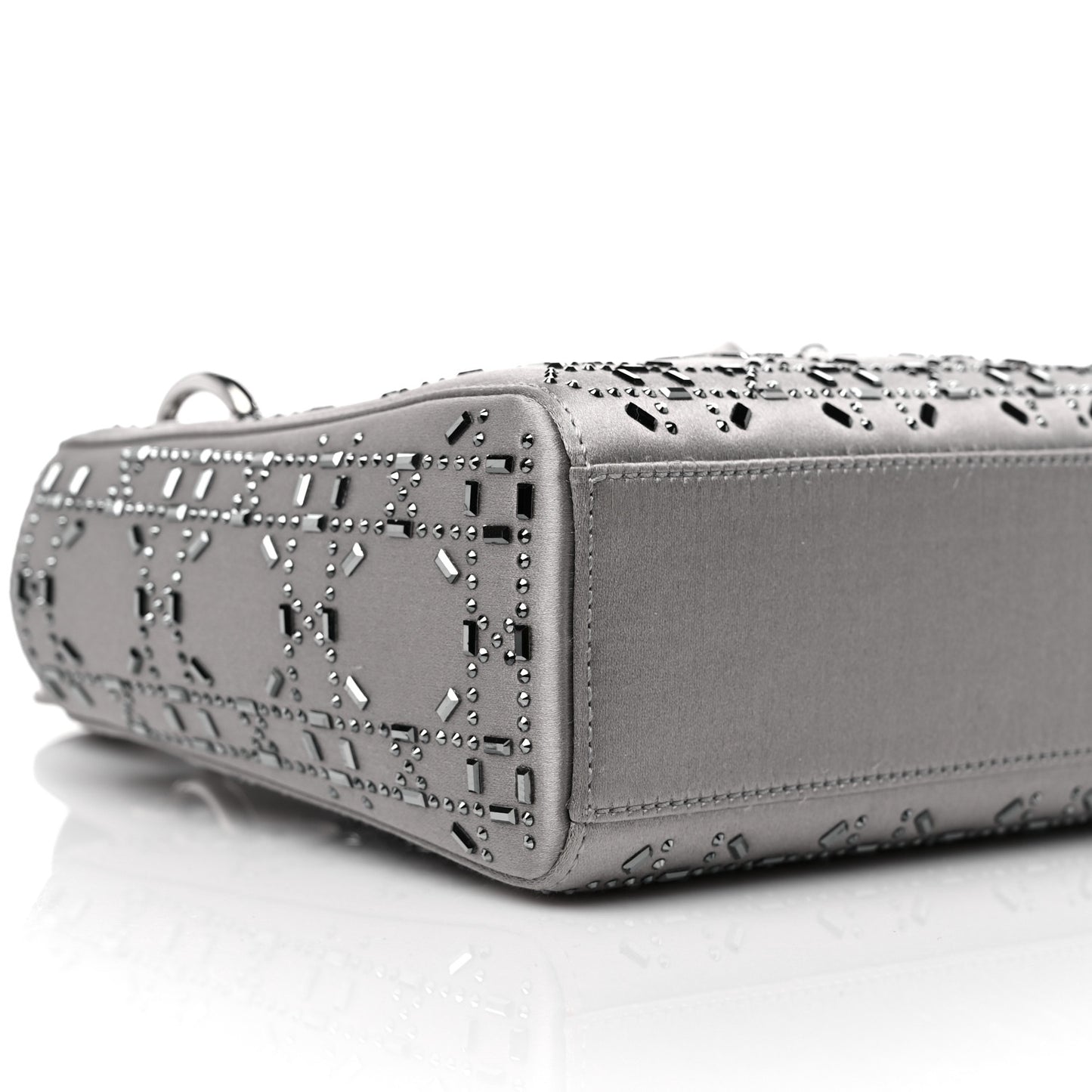 Satin Crystal Cannage Mini Lady Dior Gray