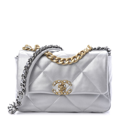 Chanel Metallic Goatskin Quilted Medium 19 Flap Silver 1 of 11