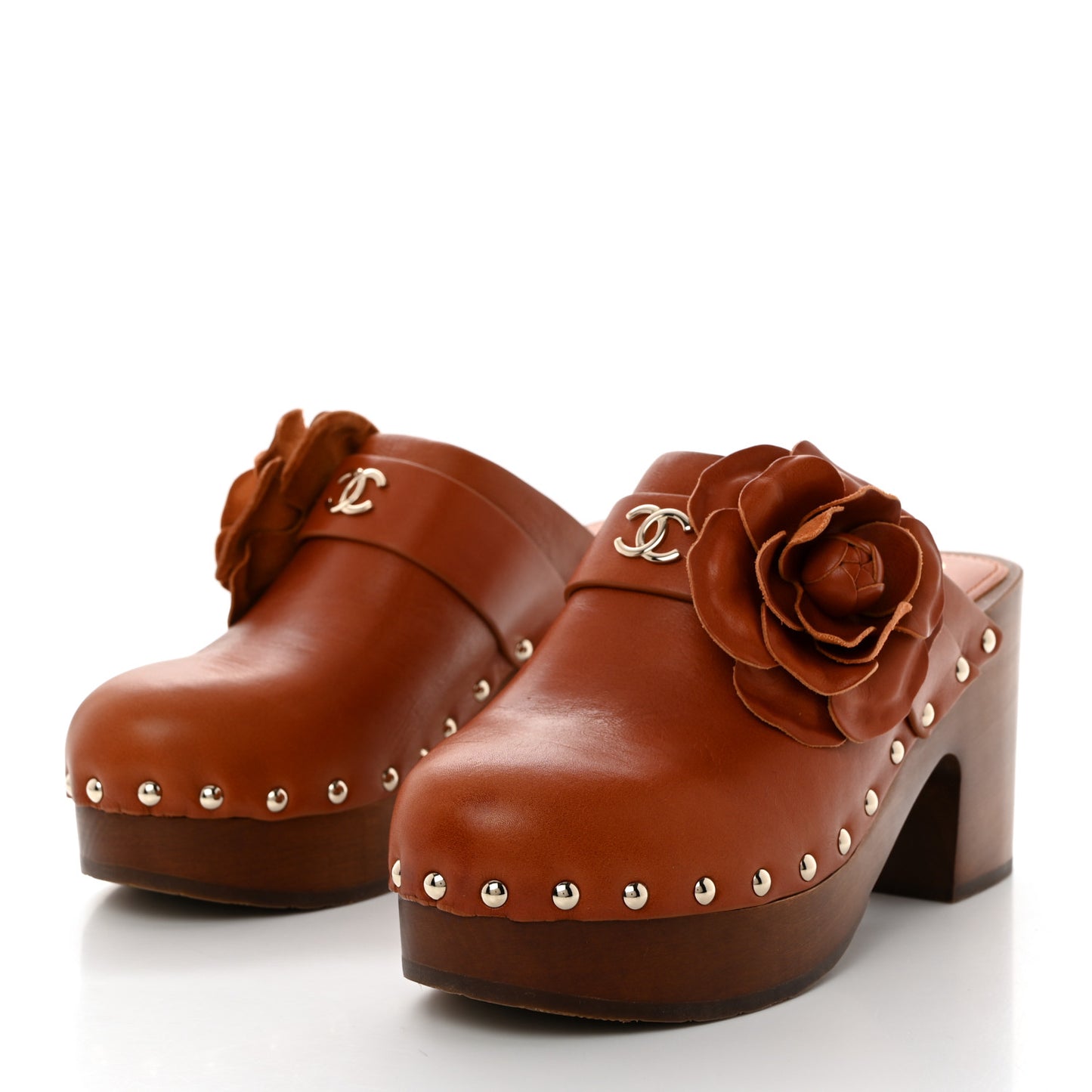 Calfskin Camellia Clogs 37 Brown