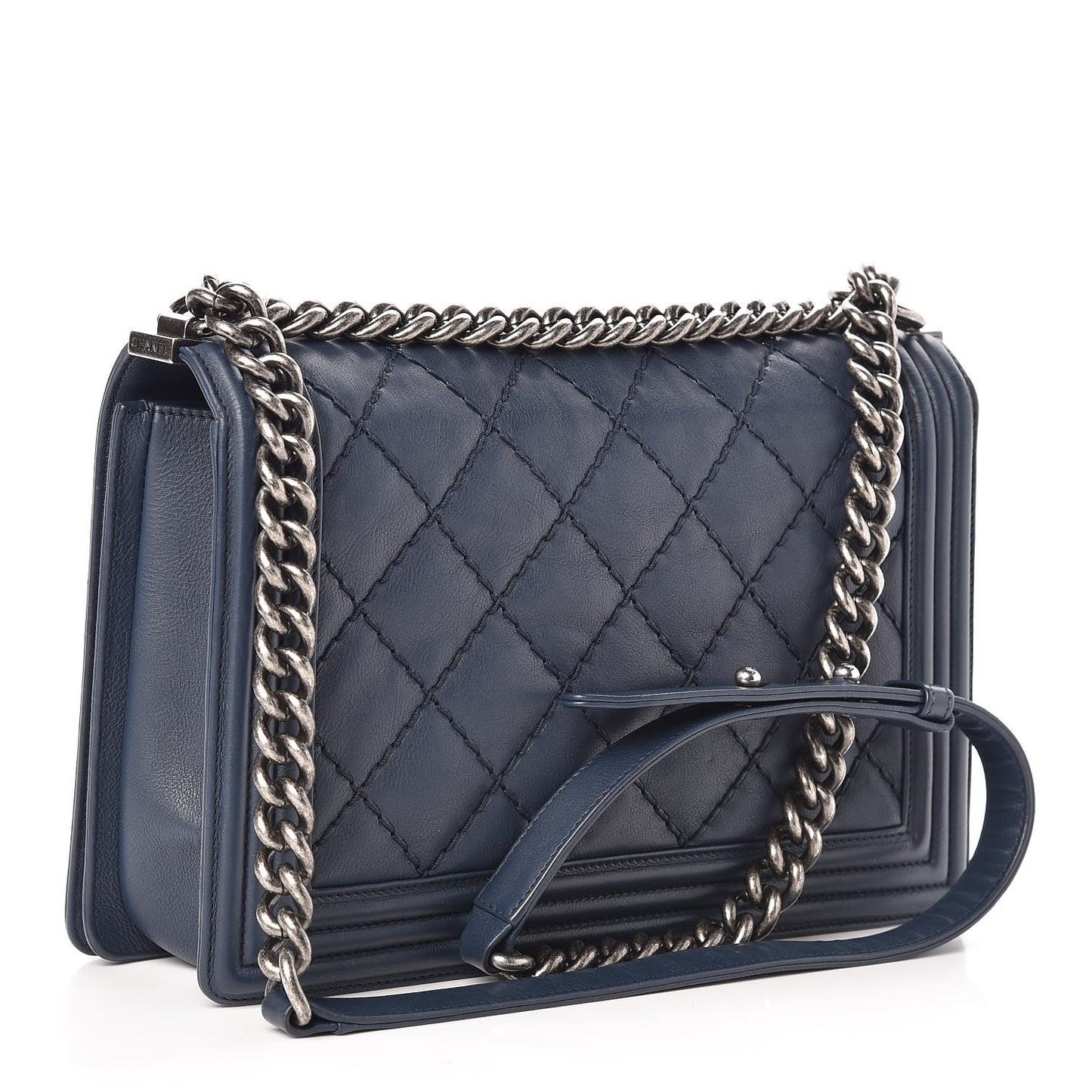 Calfskin Double Stitch New Medium Boy Flap Marine