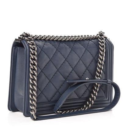 Chanel Calfskin Double Stitch New Medium Boy Flap Marine 3 of 14