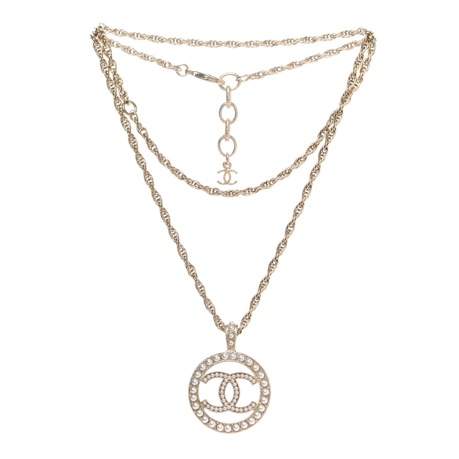 Chanel Pearl CC Round Pendant Necklace Gold 3 of 6