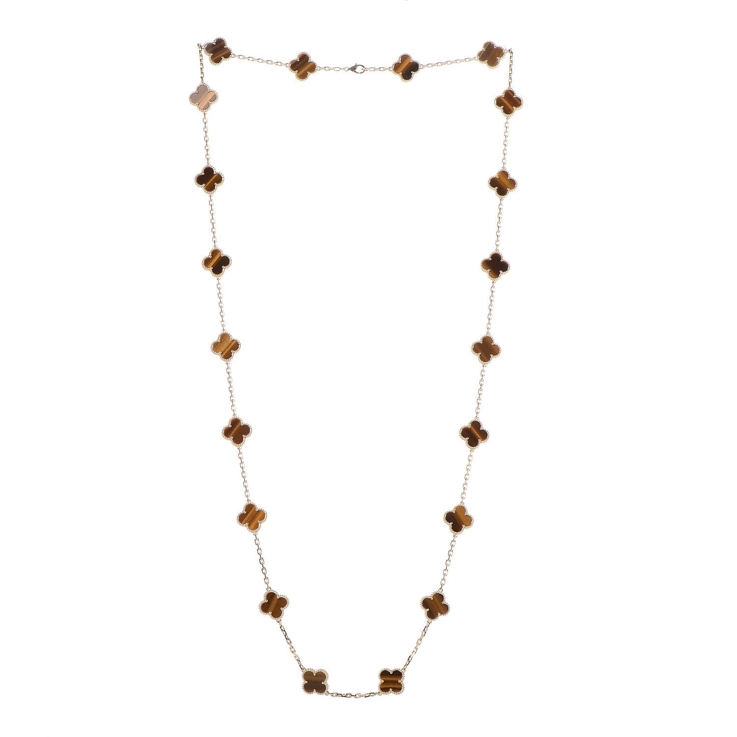 18K Yellow Gold Tiger Eye 20 Motifs Vintage Alhambra Necklace