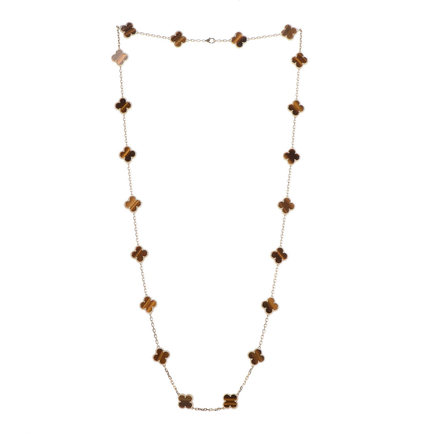 Van Cleef & Arpels 18K Yellow Gold Tiger Eye 20 Motifs Vintage Alhambra Necklace 3 of 4