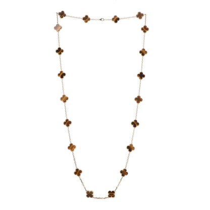 Van Cleef & Arpels 18K Yellow Gold Tiger Eye 20 Motifs Vintage Alhambra Necklace 3 of 4