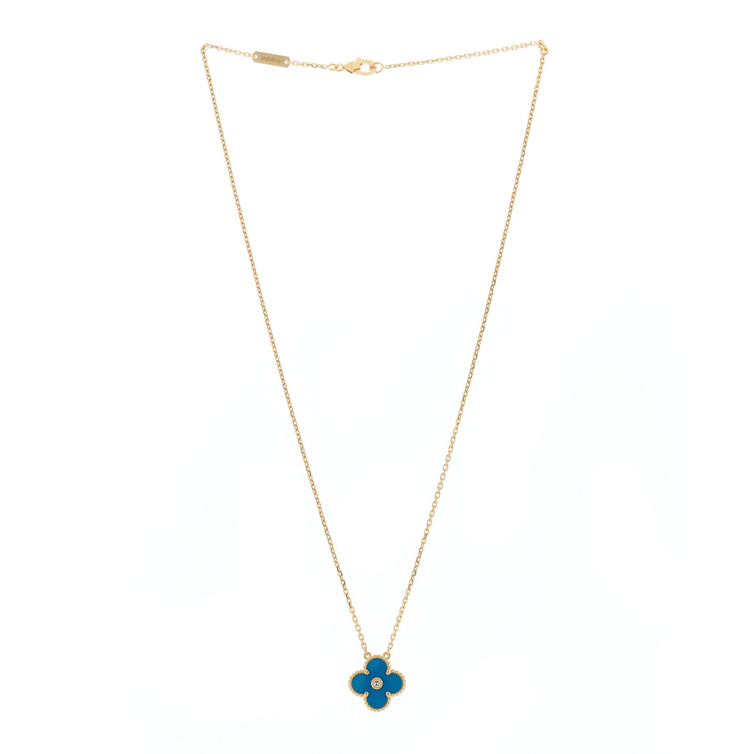 Van Cleef & Arpels 18K Yellow Gold Diamond Celestial Blue Sevres Porcelain Vintage Alhambra Pendant Necklace 2 of 5