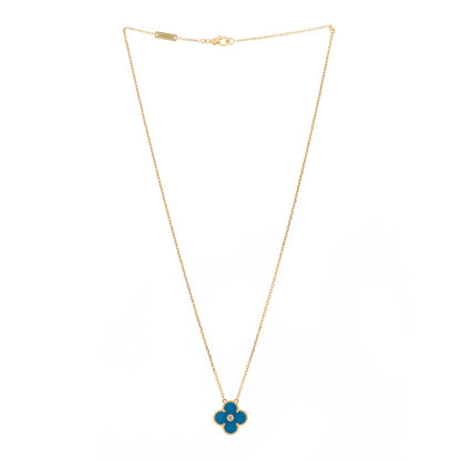 Van Cleef & Arpels 18K Yellow Gold Diamond Celestial Blue Sevres Porcelain Vintage Alhambra Pendant Necklace 2 of 5