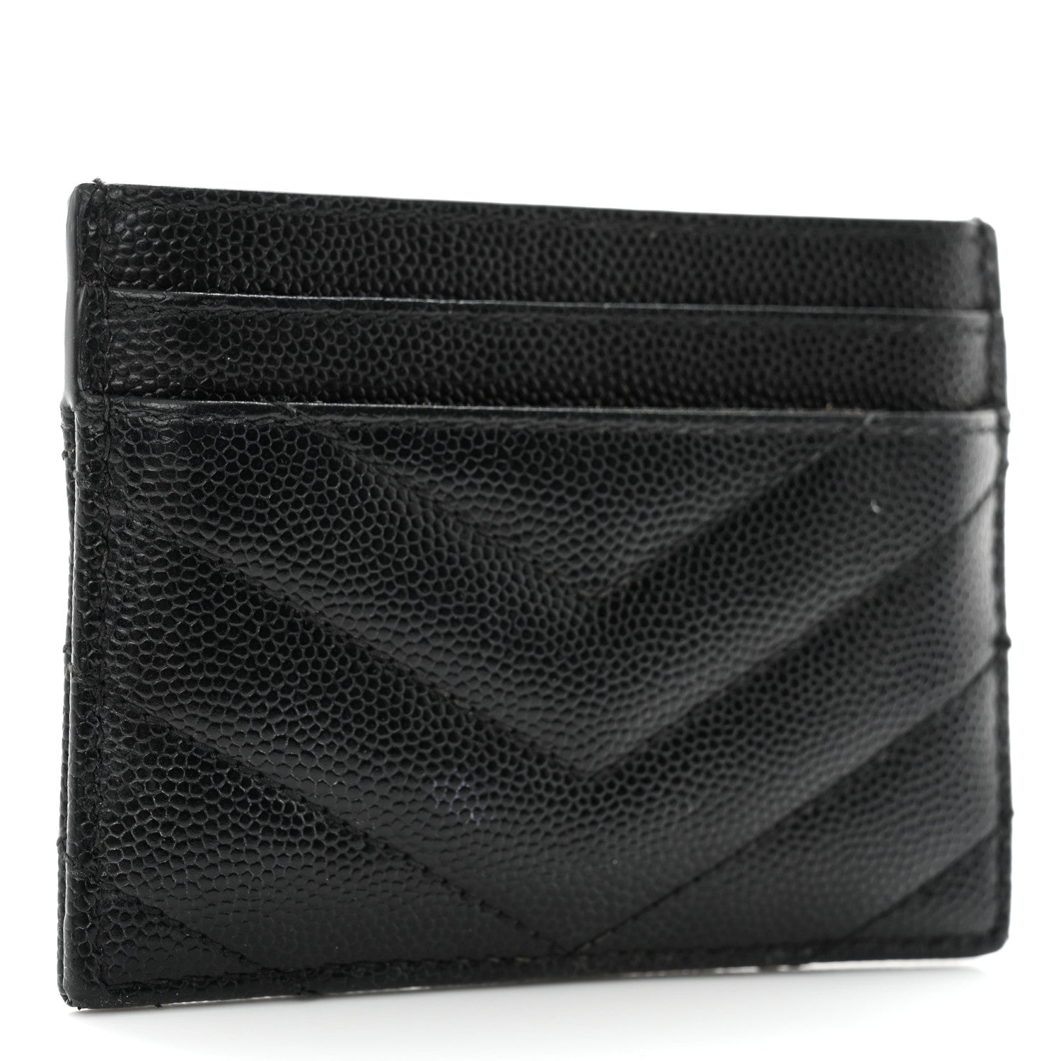 Saint Laurent Grain De Poudre Matelasse Chevron Credit Card Case Black 2 of 7