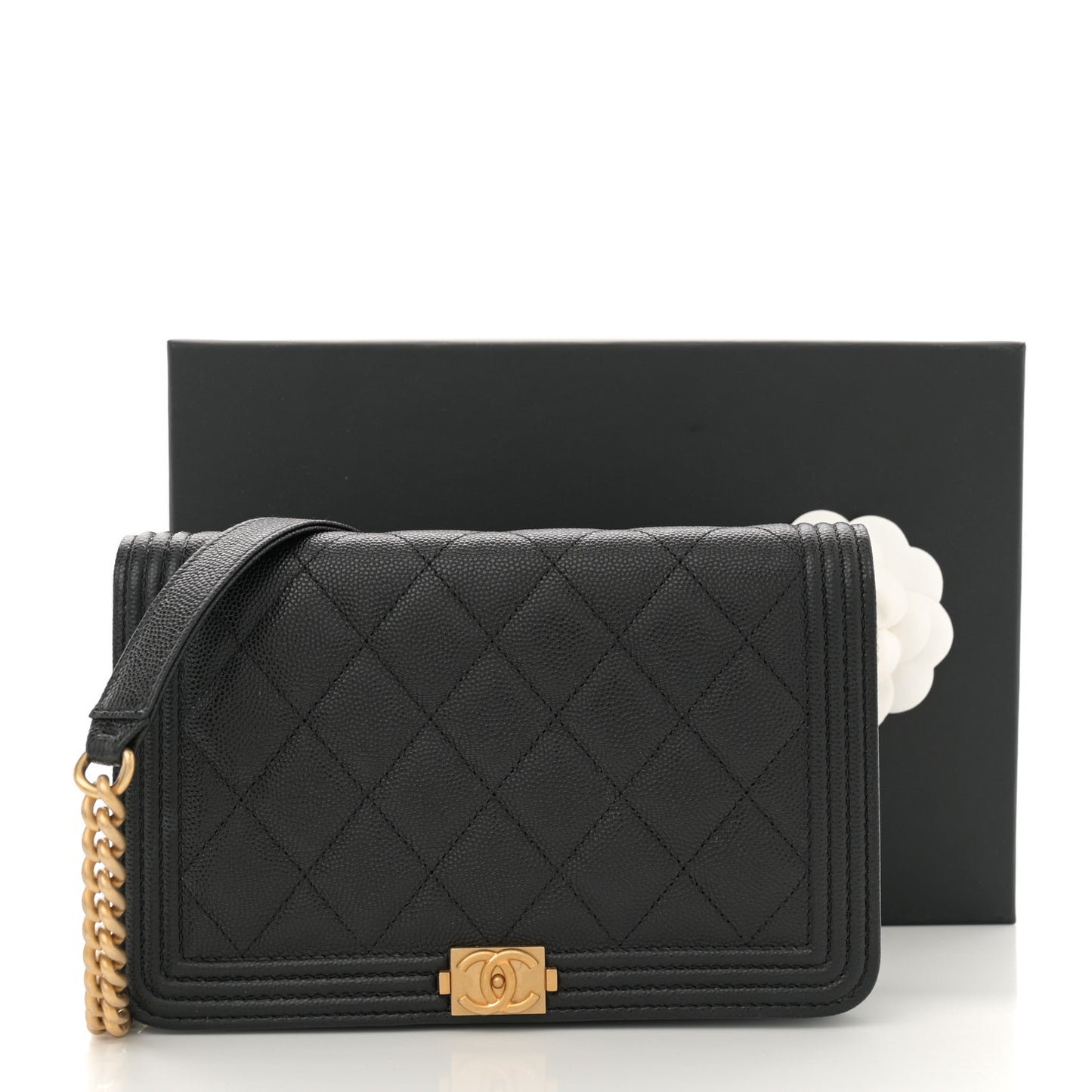 Caviar Quilted Boy Wallet On Chain WOC Black