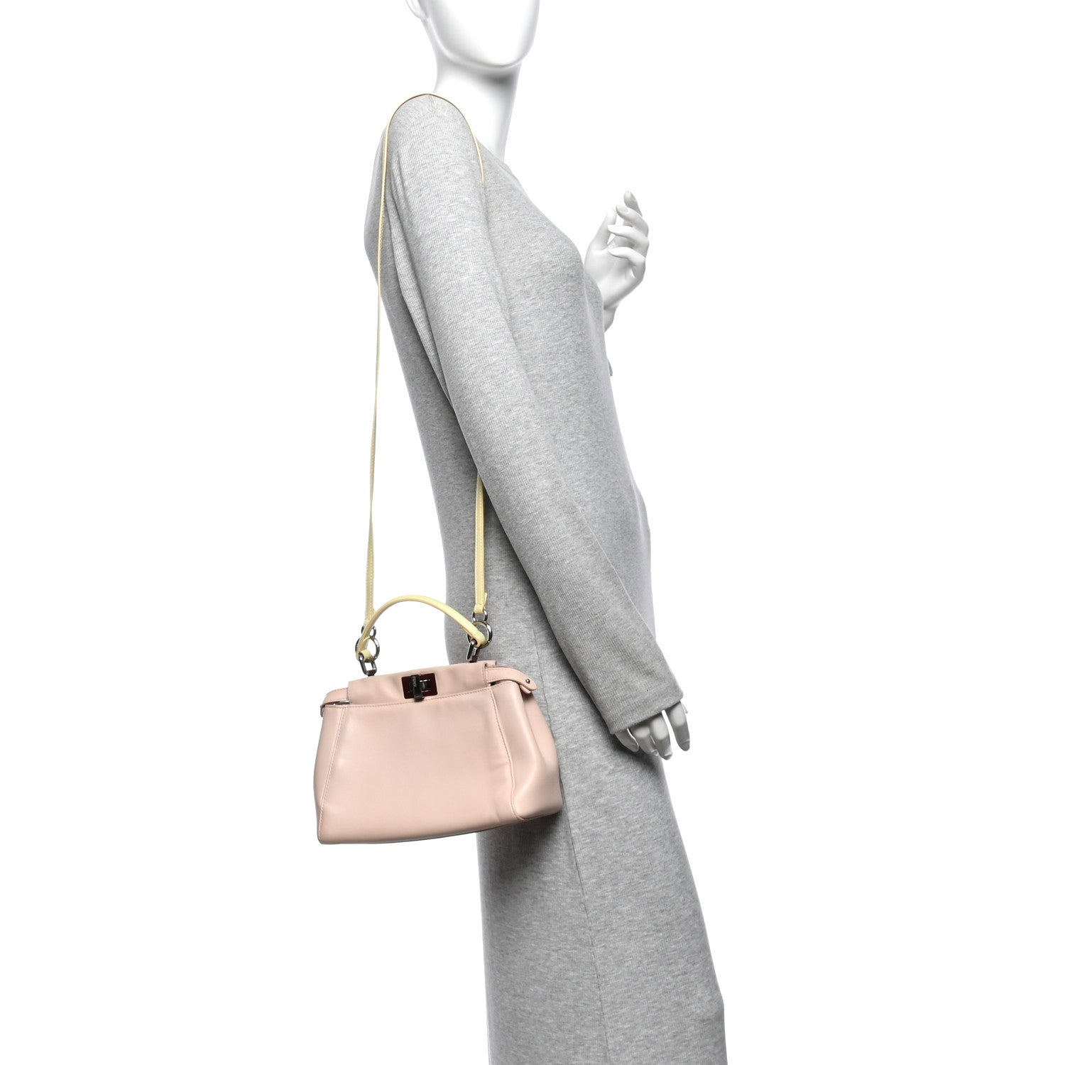 Fendi Nappa Colorblock Mini Peekaboo Iconic Satchel Plaster Banana Grigio Polvere 2 of 10