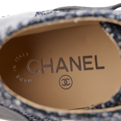 Chanel Tweed Calfskin Patent CC Lace Up Short Boots 38 Black Grey Dark Navy 7 of 9