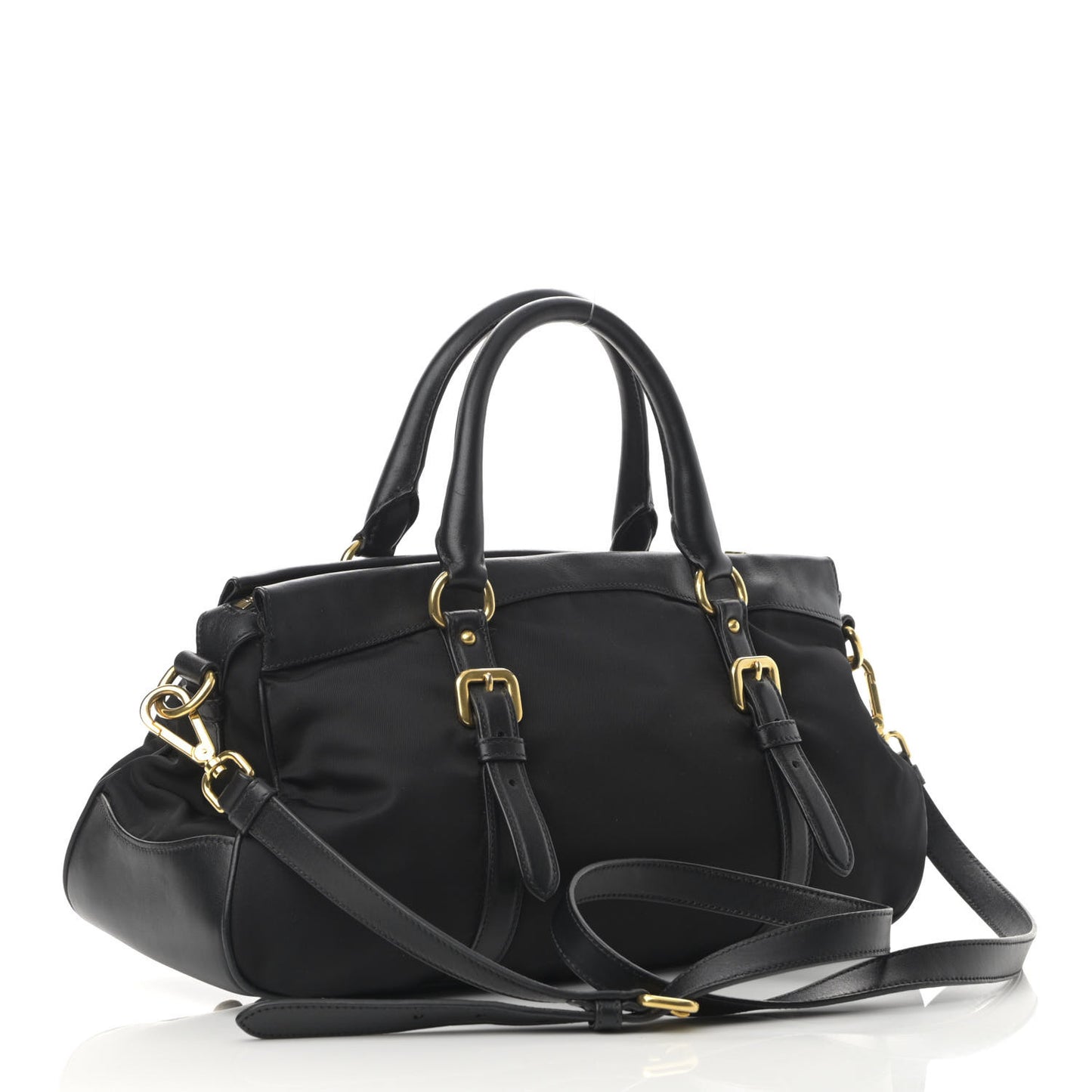 Nylon Tessuto Soft Calfskin Small Shopping Satchel Black