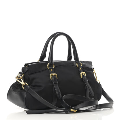 Prada Nylon Tessuto Soft Calfskin Small Shopping Satchel Black 2 of 14