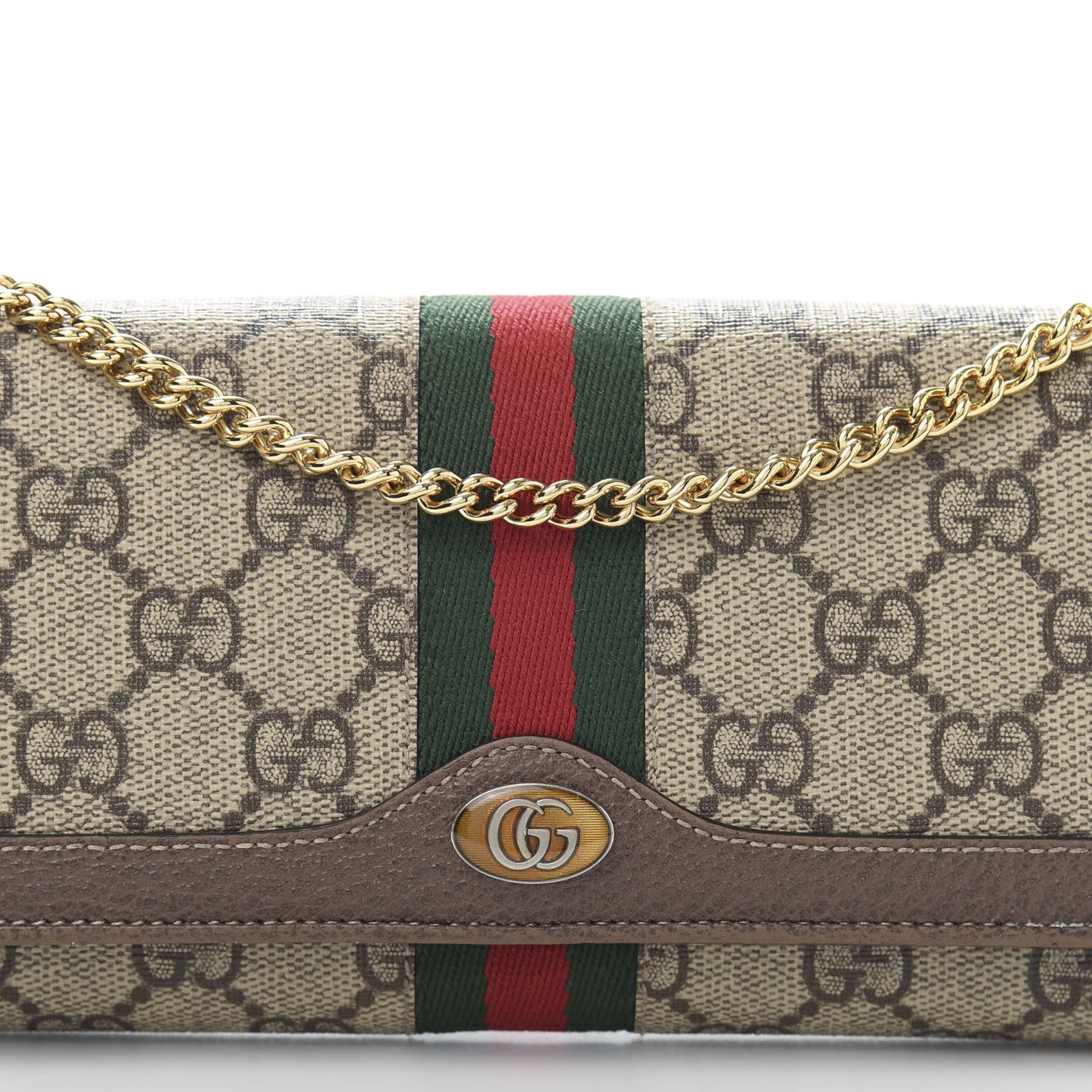 GG Supreme Monogram Web Ophidia Wallet On Chain Brown