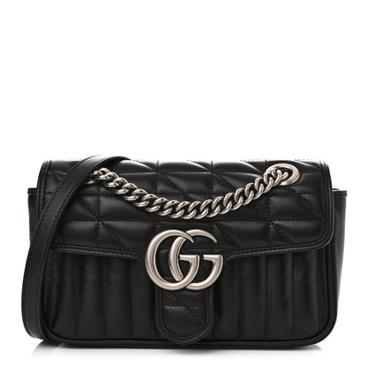Gucci Calfskin Matelasse Aria Mini GG Marmont Shoulder Bag Black 1 of 11