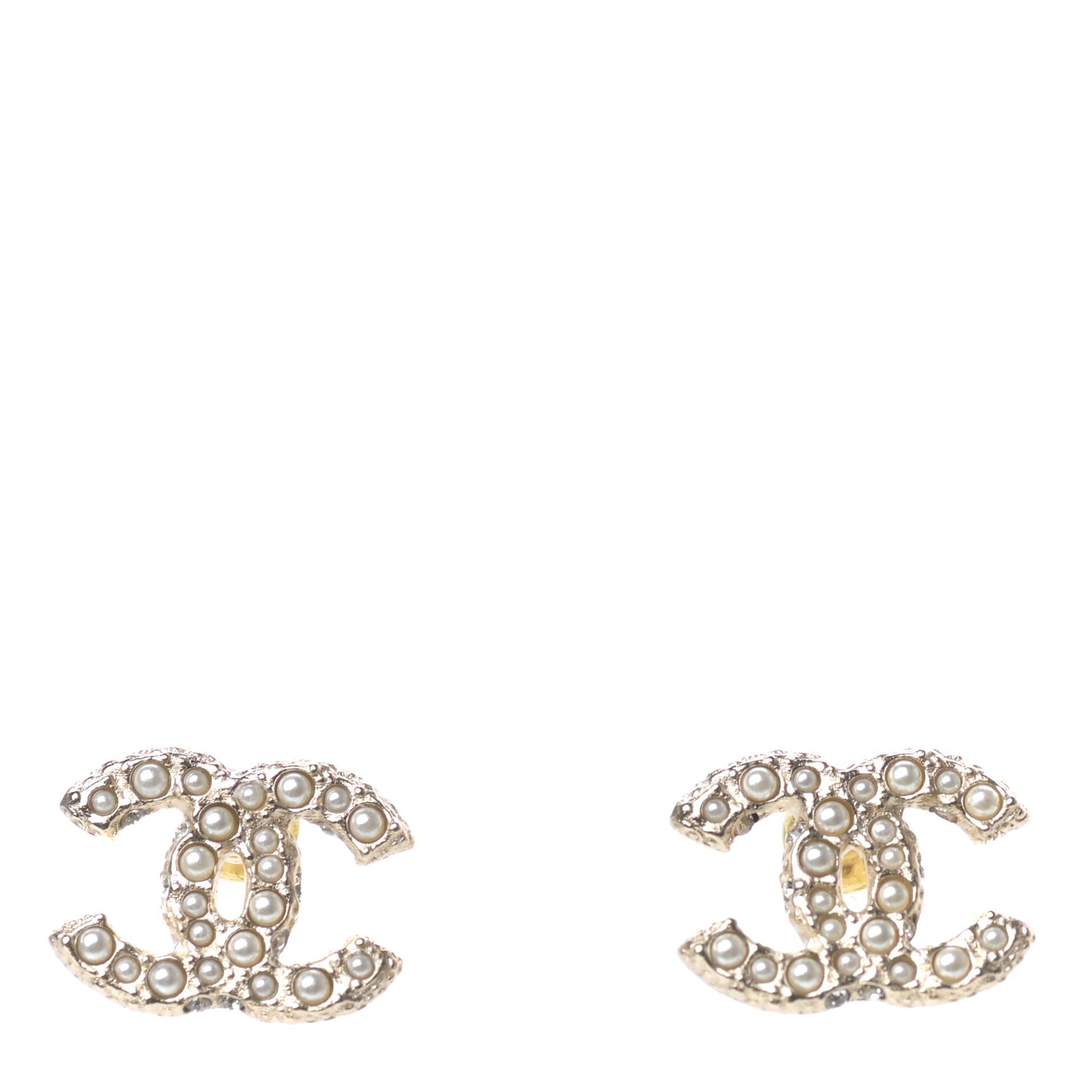 Crystal Pearl CC Earrings Gold