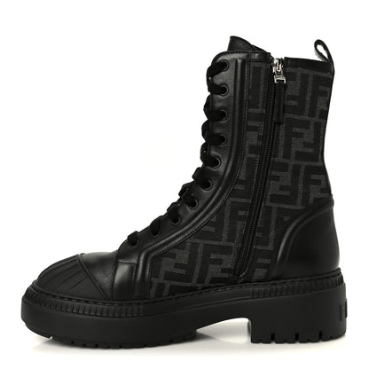 Fendi Fabric Jacquard Vitello FF Domino 50mm Biker Boots 40 Black Asfalto 1 of 10