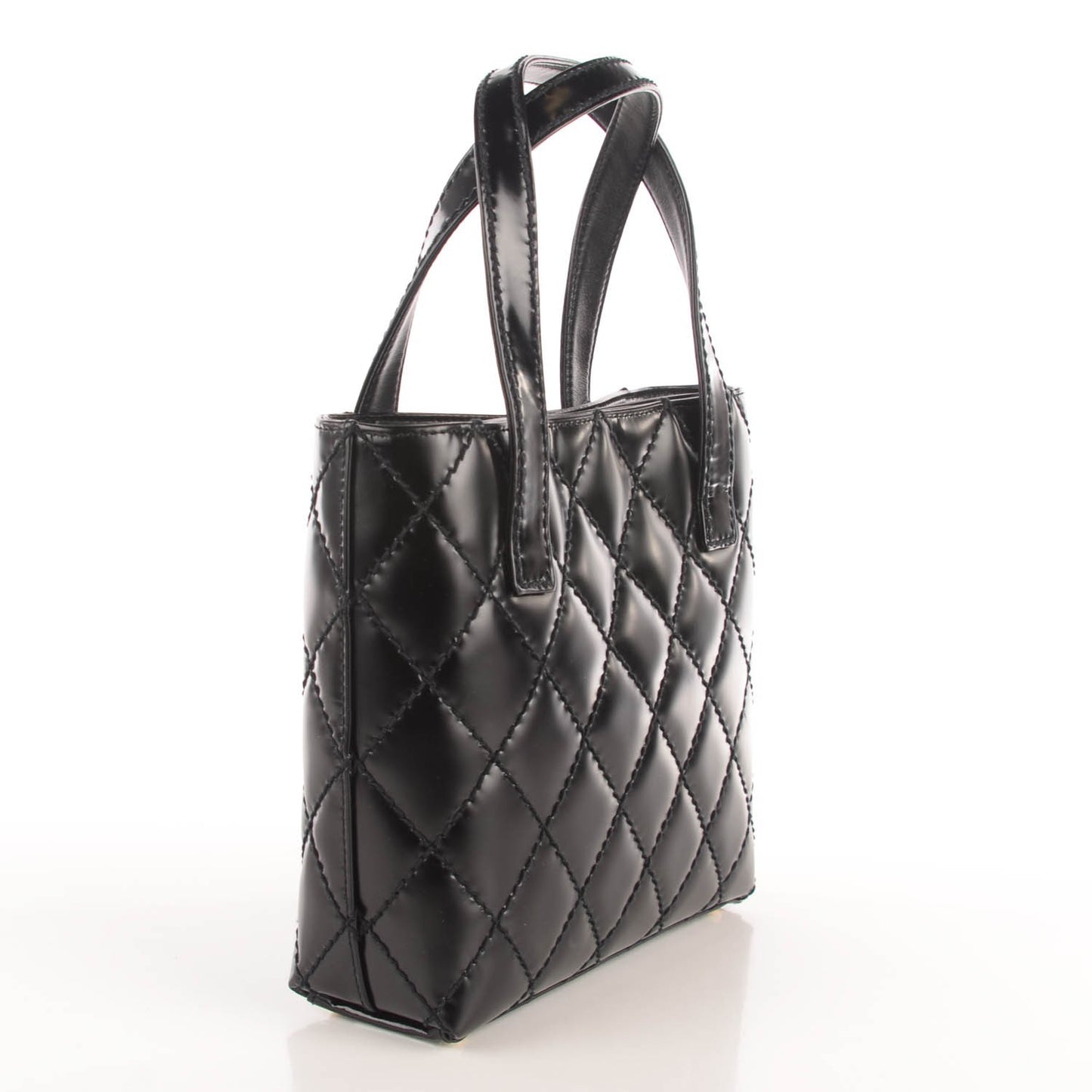 Glazed Calfskin Quilted Tote Black