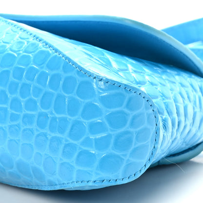 Balenciaga Shiny Super Supple Calfskin Crocodile Embossed Small XX Flap Stretch Bag Cyan 8 of 9