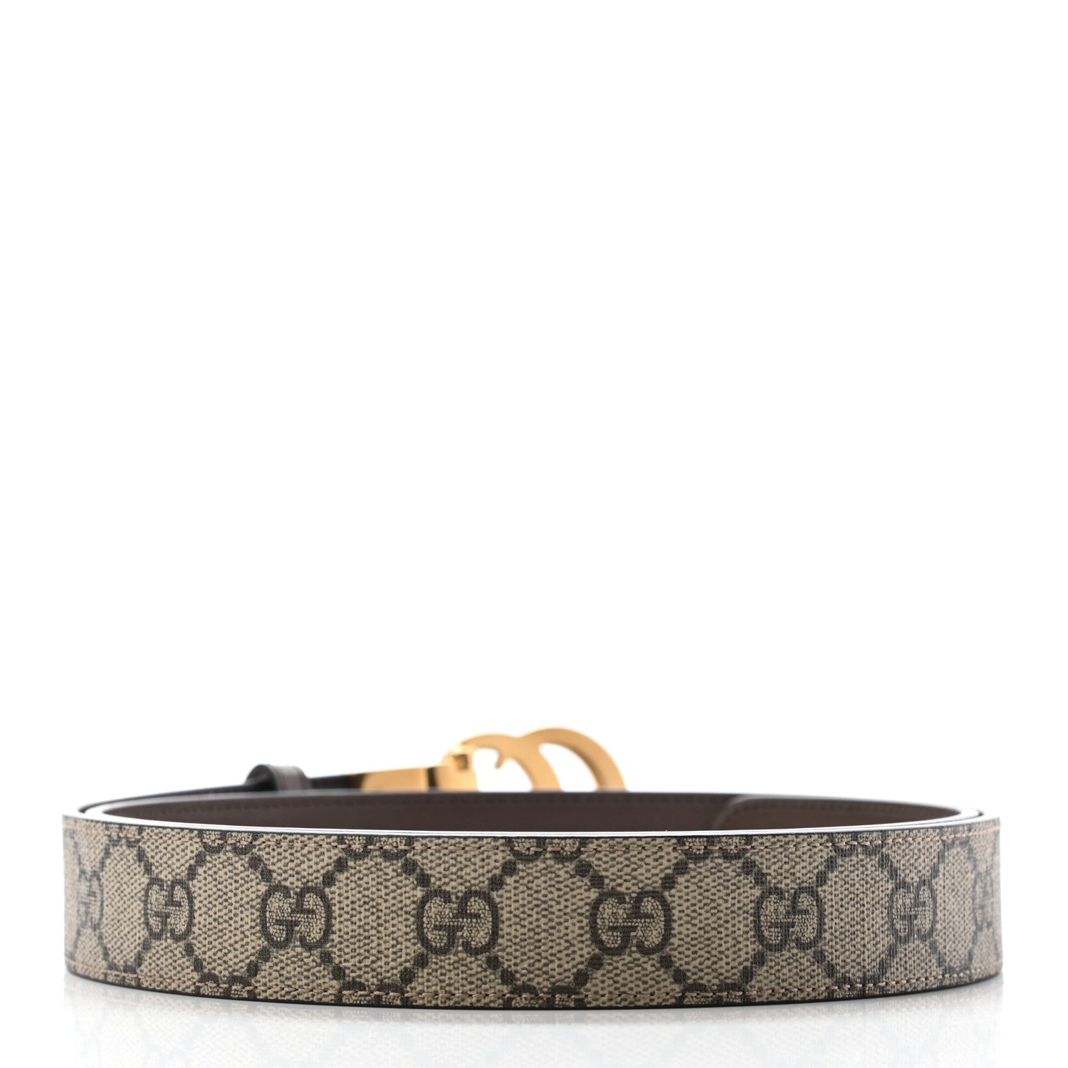 Gucci GG Supreme Monogram Plutone Calfskin Double G Reversible 30mm Belt 95 38 Beige Ebony New Acero 2 of 5