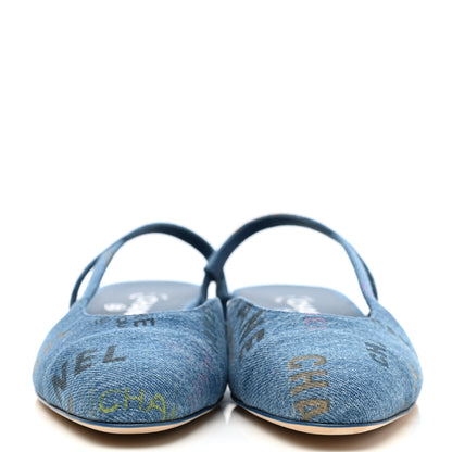 Chanel Denim Cap Toe CC Slingback Flats 38 Light Blue Multicolor 2 of 10