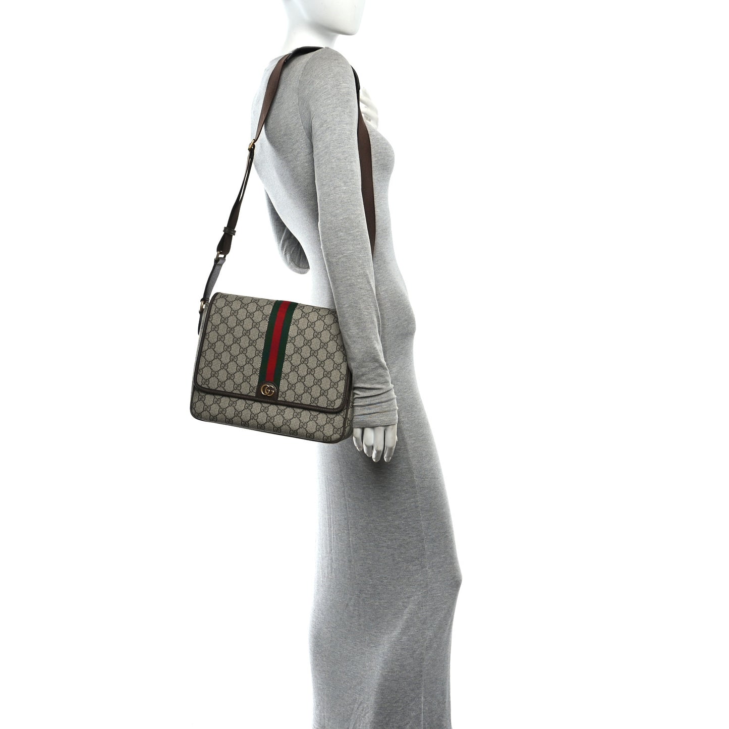 Tender GG Supreme Monogram Textured Dollar Calfskin Ophidia Messenger Bag Beige Ebony Dark Brown
