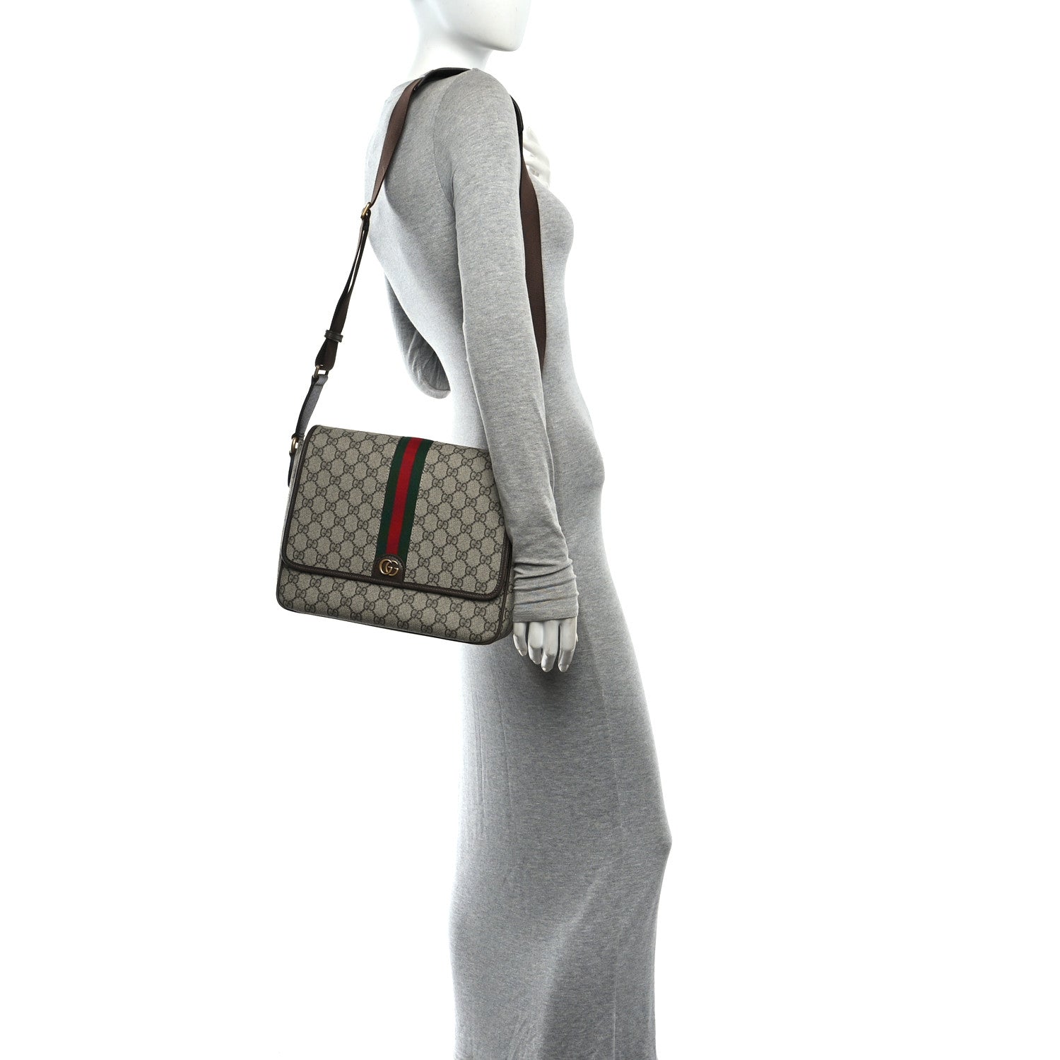 Gucci Tender GG Supreme Monogram Textured Dollar Calfskin Ophidia Messenger Bag Beige Ebony Dark Brown 2 of 10