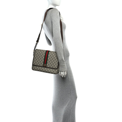 Gucci Tender GG Supreme Monogram Textured Dollar Calfskin Ophidia Messenger Bag Beige Ebony Dark Brown 2 of 10