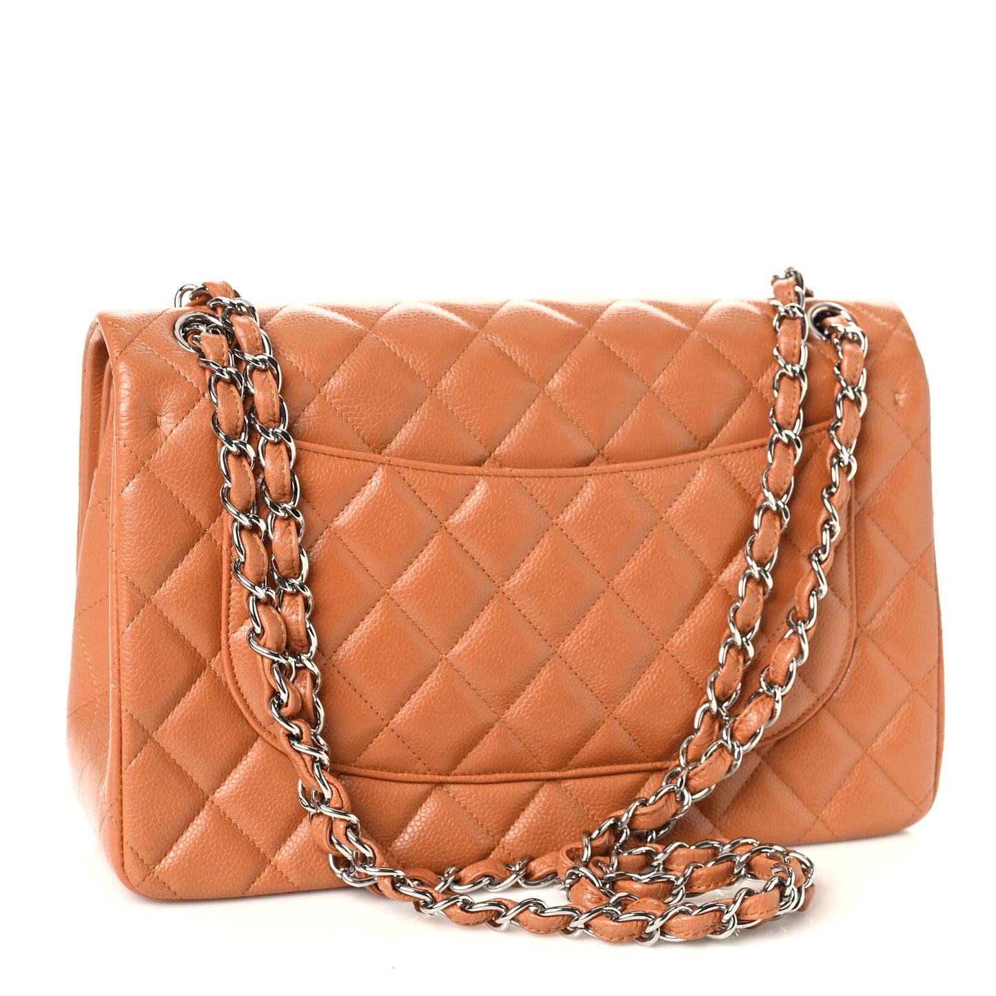 Caviar Quilted Jumbo Double Flap Light Brown