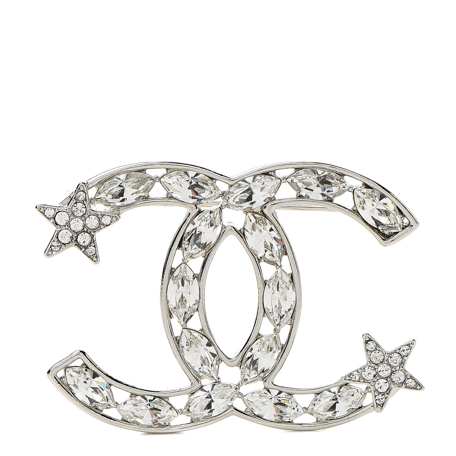Chanel Crystal Starfall CC Brooch Silver 1 of 5