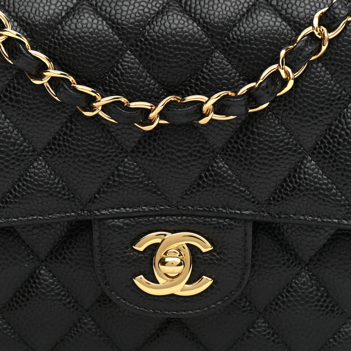Caviar Quilted Medium Double Flap Black
