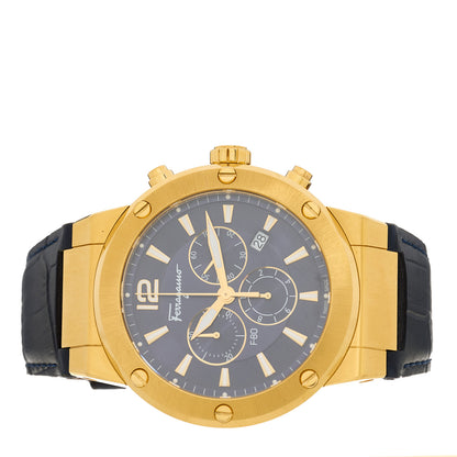Salvatore Ferragamo Stainless Steel Alligator 44mm Chronograph Quartz Watch Blue F-80 2 of 5