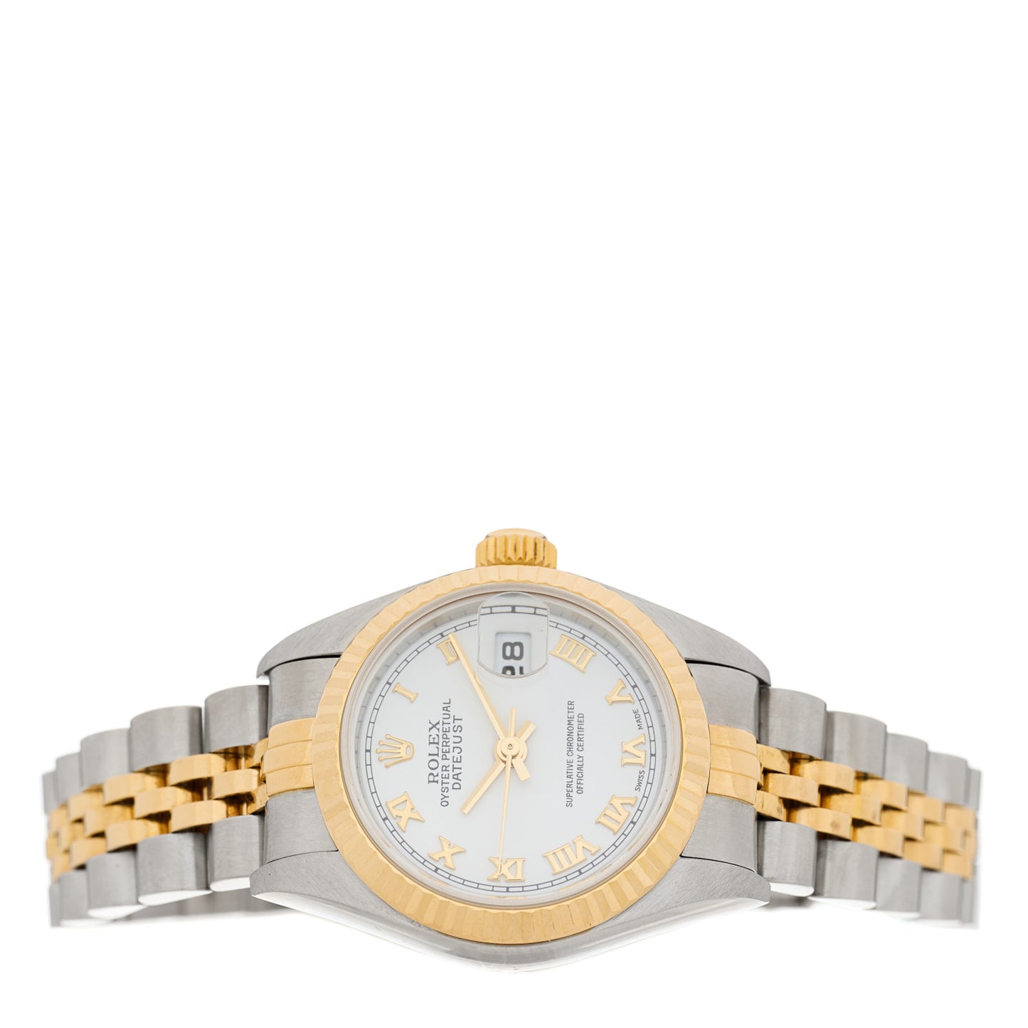 Stainless Steel 18K Yellow Gold 26mm Oyster Perpetual Datejust Watch White Roman 79173