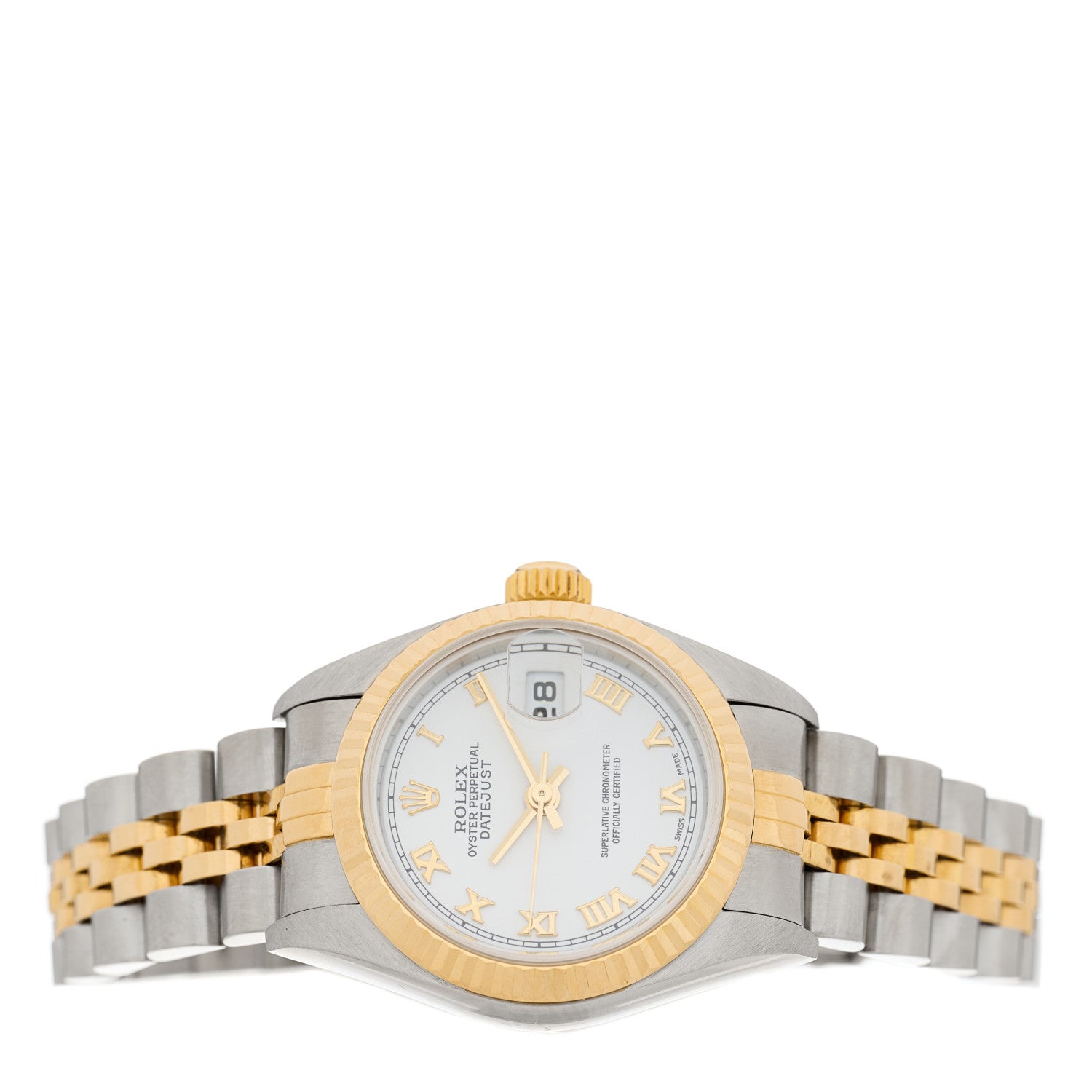 Rolex Stainless Steel 18K Yellow Gold 26mm Oyster Perpetual Datejust Watch White Roman 79173 2 of 4