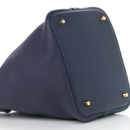 Hermes Taurillon Clemence Casaque Picotin Lock 22 MM Vert Cypress Bleu Nuit Black 9 of 11