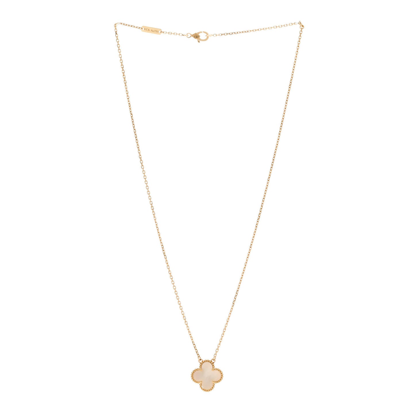 18K Yellow Gold Mother of Pearl Vintage Alhambra Pendant Necklace